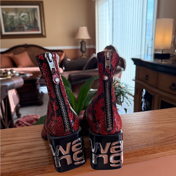 T by Alexander Wang Red and Black Snake Print Ankle Boots - Picture 4 of 7